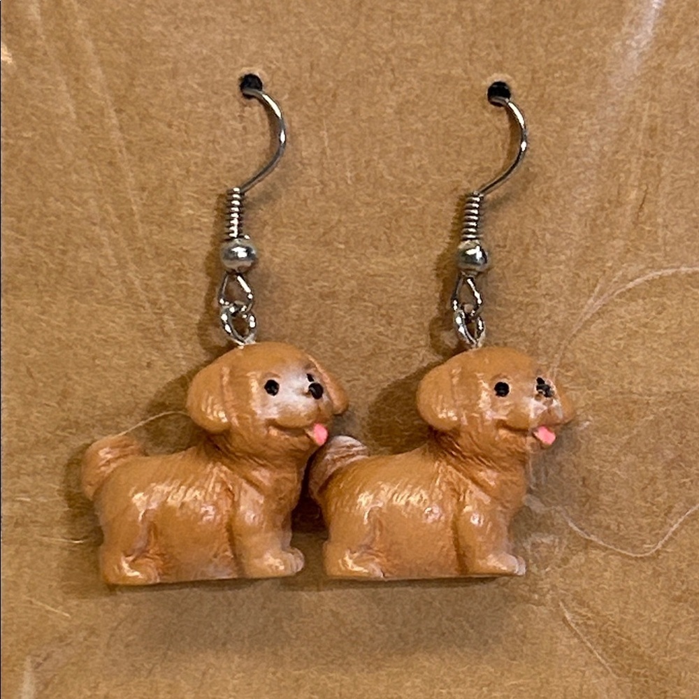 Adorable Tan Dog dangle Earrings